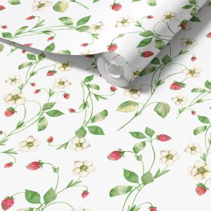 Close-up of strawberry field floral wallpaper design