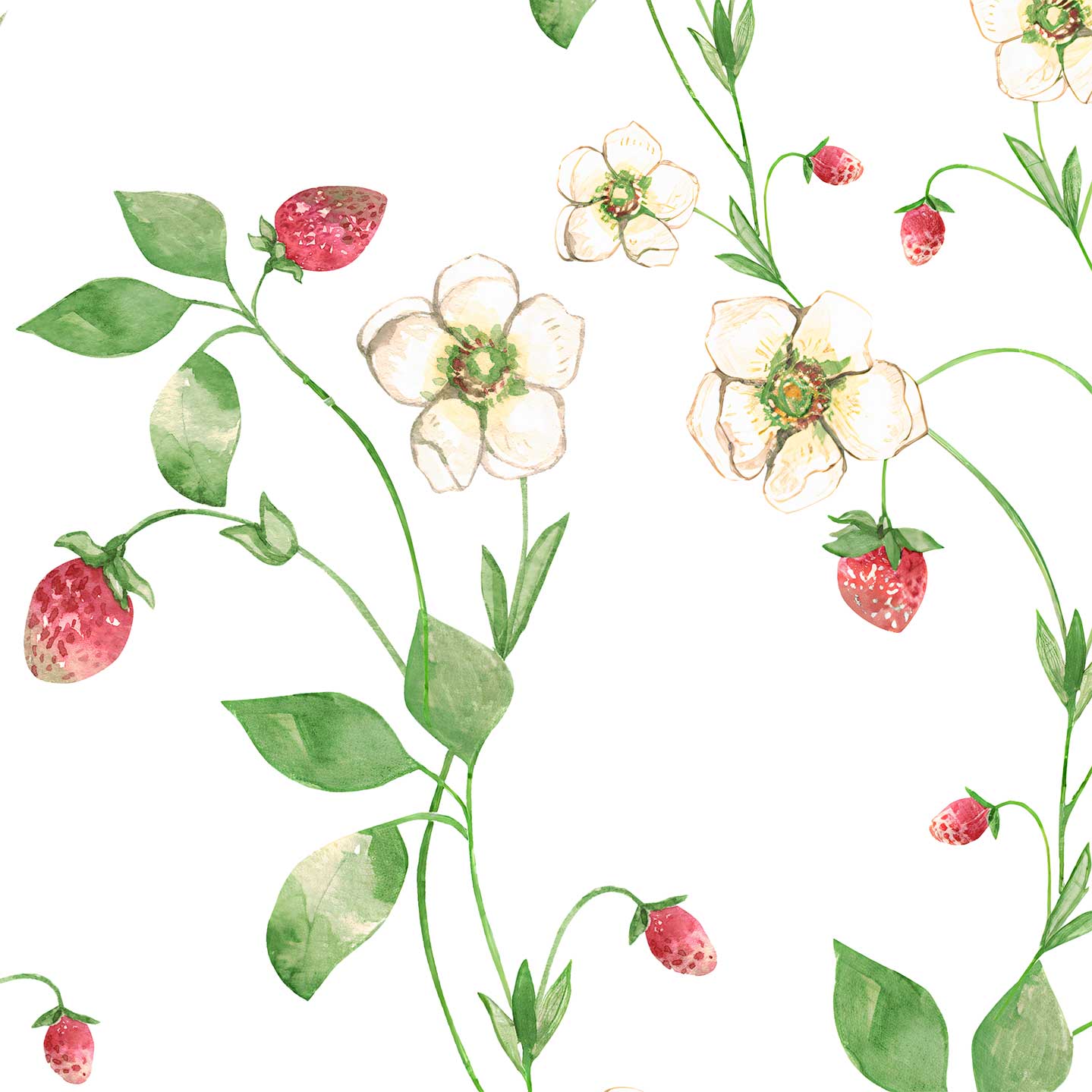Close-up of strawberry field floral wallpaper design
