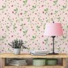 Pink strawberry floral kids wallpaper in a girl's room
