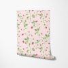 Pink strawberry floral wallpaper