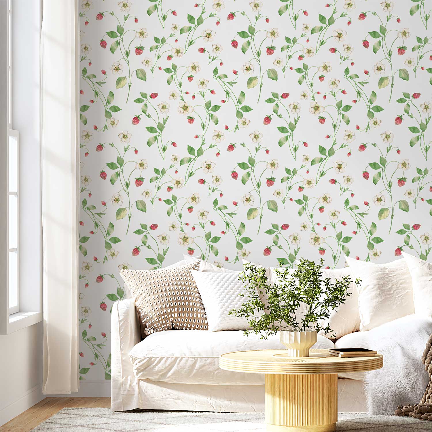 Strawberry field floral wallpaper in a sitting room