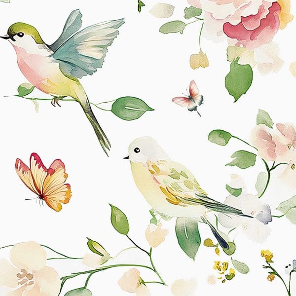 Birds and butterfly wallpaper for kids' rooms and nurseries, available in peel and stick or traditional non-pasted options.