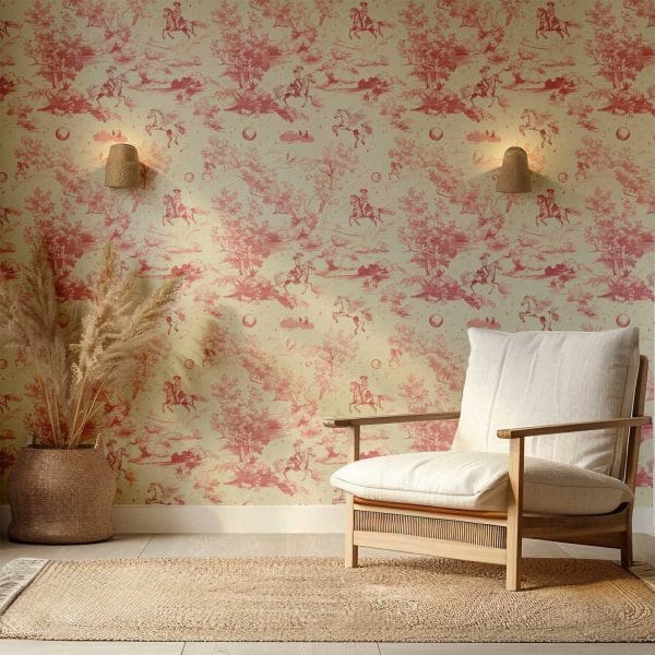 Pink unicorn and horse wallpaper bringing a fairytale touch to kids' spaces.