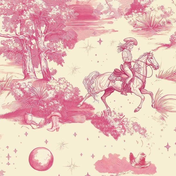 A close-up of the intricate unicorn and horse details on Cosmic Cowgirl Wallpaper.