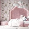 Child's room with floral bunny wallpaper