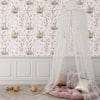 Playroom wall with pink bunny wallpaper