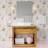 Elegant pink bunny rabbit wallpaper in a girls bathroom