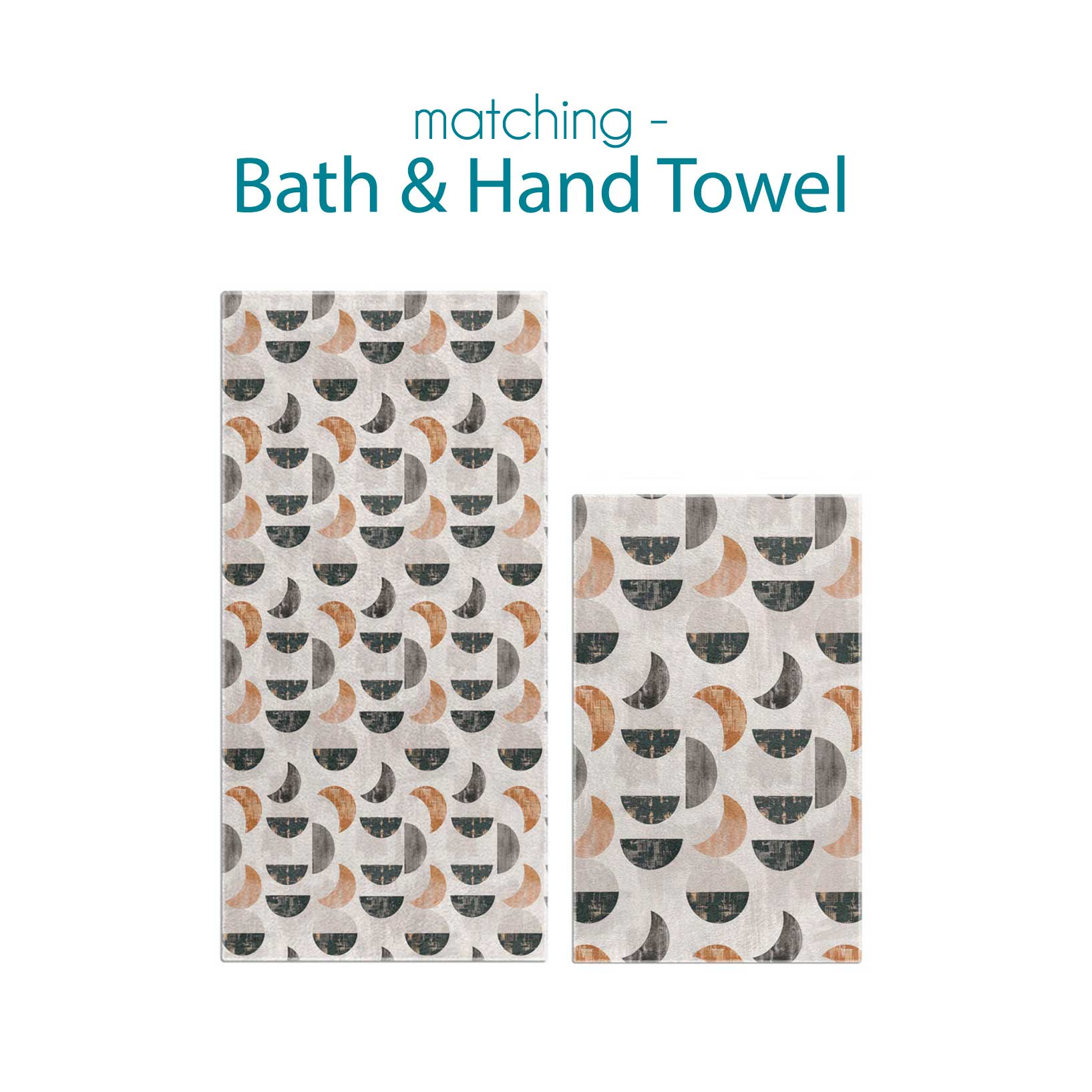 One Bath Towel and One Hand Towel from Geometric Set in Beige, Gray, and Brown