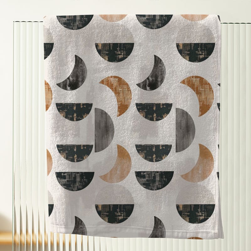 Bath Towels Geometric Set in Beige, Gray, and Brown with Matching Hand Towel