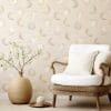 Oatmeal moon wallpaper in family living room with natural textures