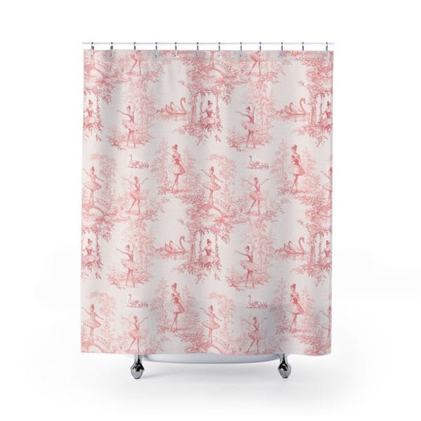 Storybook pink ballet shower curtain for girls’ bathroom decor