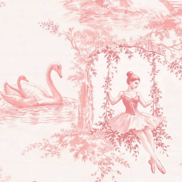 Pink ballet bathroom shower curtain with memory foam cushion and vintage toile pattern