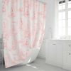 Storybook-style pink girls shower curtain with ballet motifs